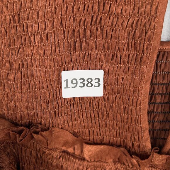 Storia Dress Womens Medium Brown Cold Shoulder Ruffle Smocked Boho Babydoll Y2K - Picture 13 of 13